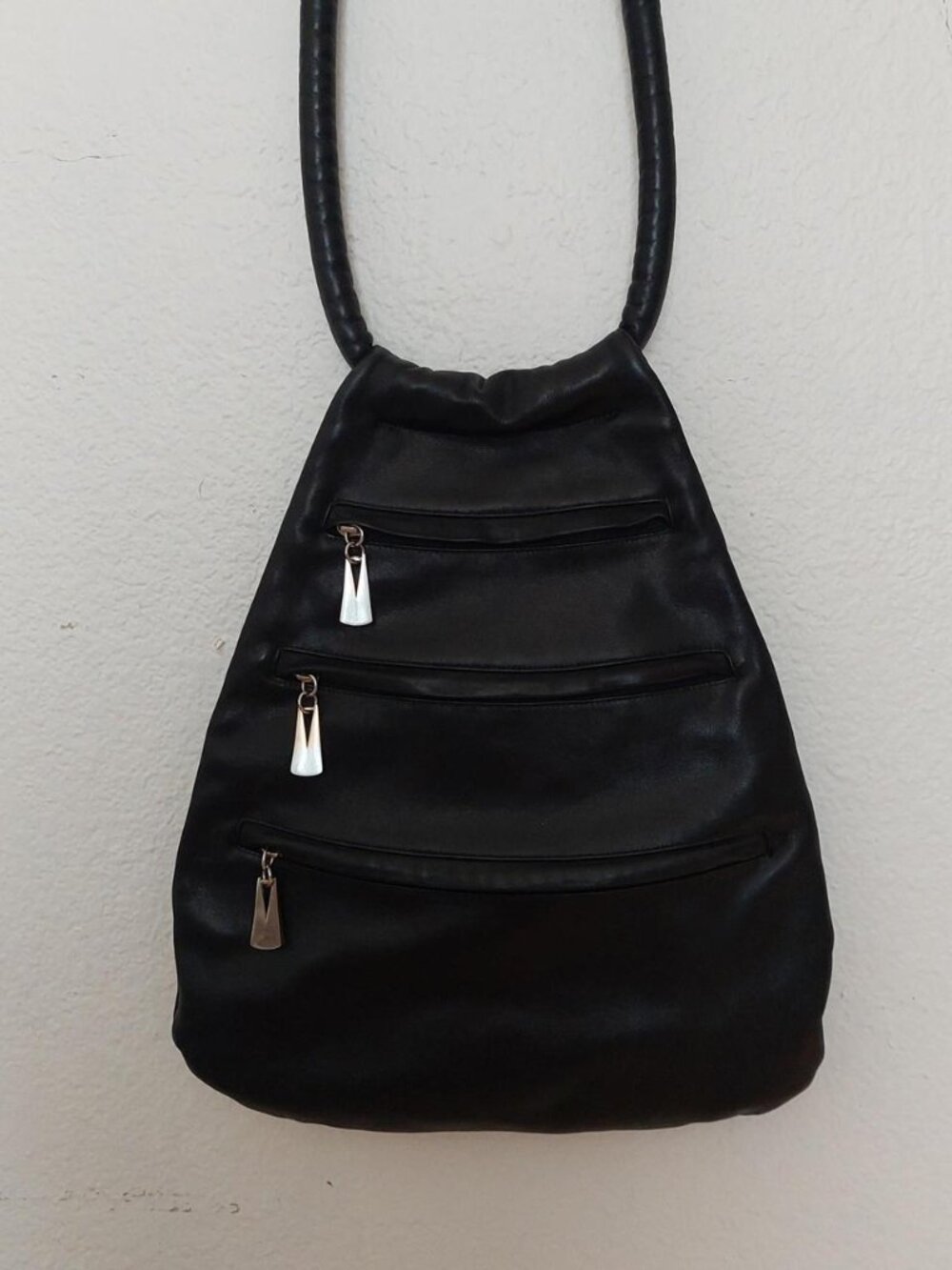 Black leather backpack with silver hardware #leather #backpack Liza Ganz vintage
